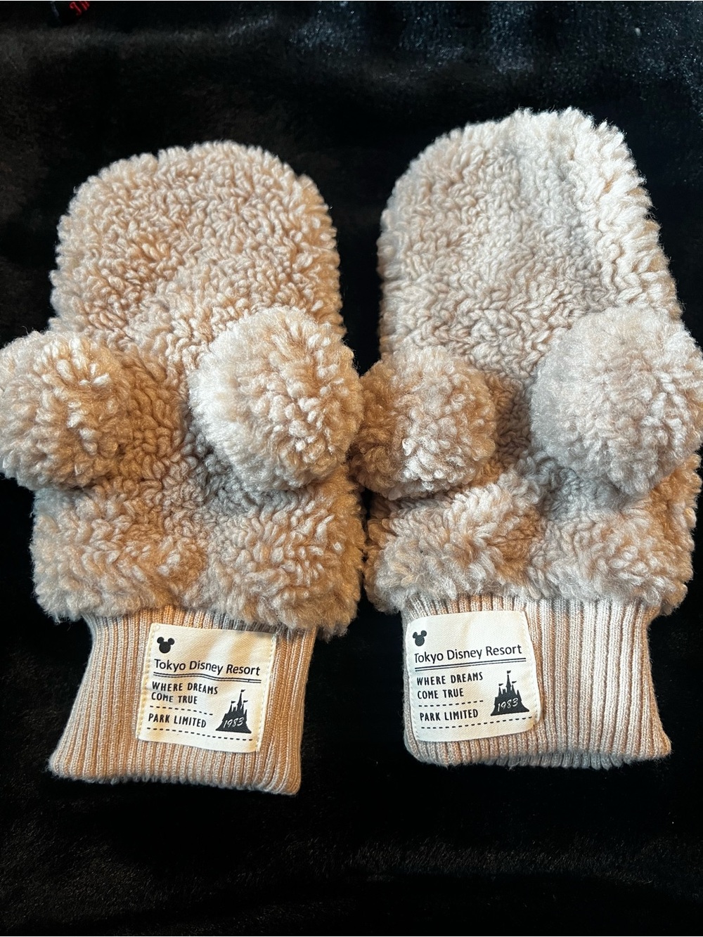 Tokyo Disneyland park limited Beige Sherpa Mickey Ear Mittens